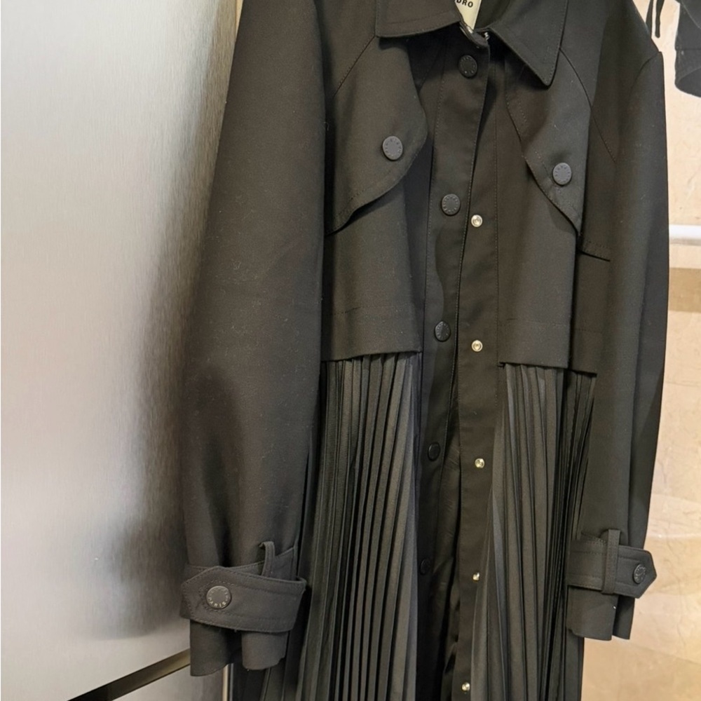 Sandro Black Pleated Trench Coat